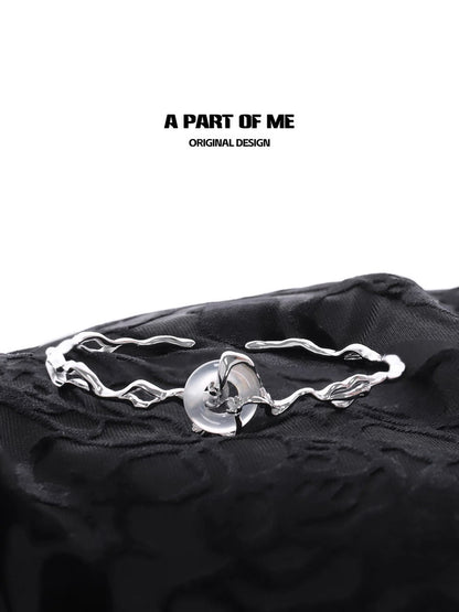 Laurel Series S925 Sterling Silver Natural Chalcedony Bangle