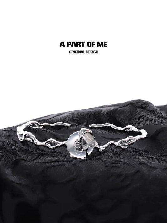 Laurel Series S925 Sterling Silver Natural Chalcedony Bangle