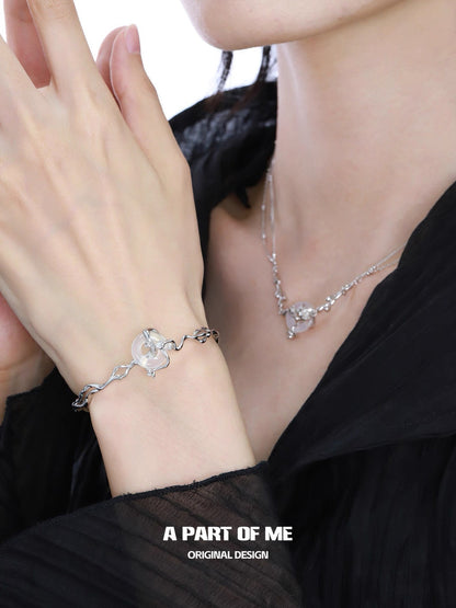 Laurel Series S925 Sterling Silver Natural Chalcedony Bangle