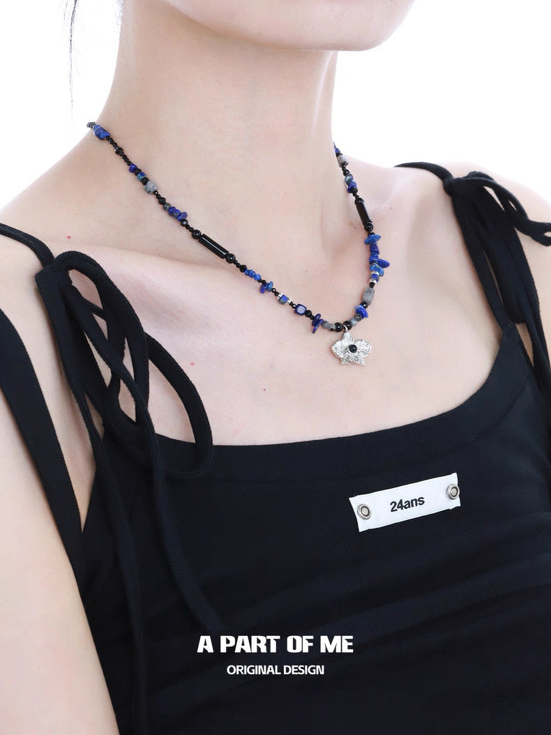 Black Orchid 18K Platinum Plating Crystal Beads Necklace