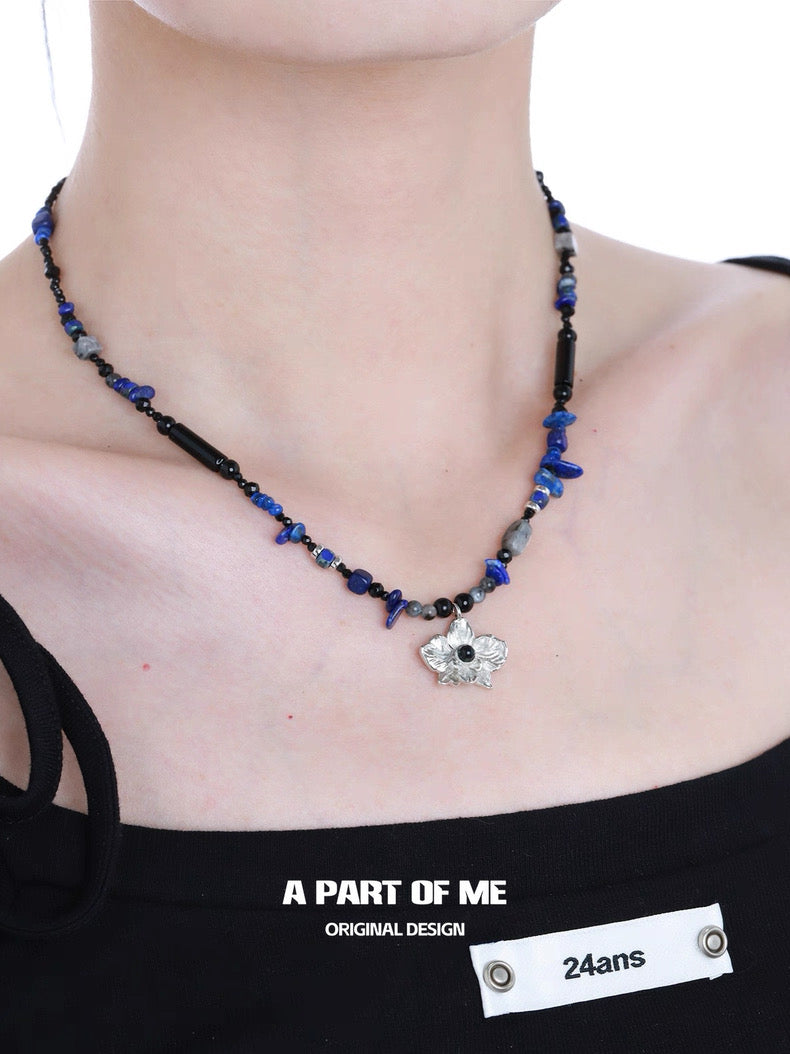 Black Orchid 18K Platinum Plating Crystal Beads Necklace