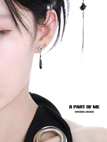 Black Orchid 18K Platinum Plating Resin Coating Dangle Earrings