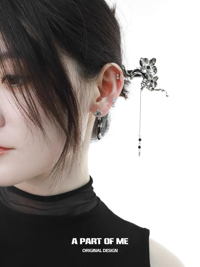 Black Orchid 18K Platinum Plating Resin Coating Dangle Earrings