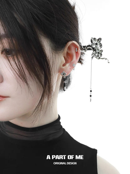 Black Orchid 18K Platinum Plating Resin Coating Dangle Earrings