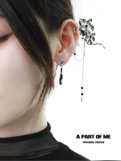 Black Orchid 18K Platinum Plating Resin Coating Dangle Earrings