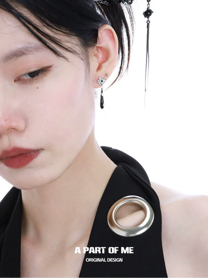 Black Orchid 18K Platinum Plating Resin Coating Dangle Earrings