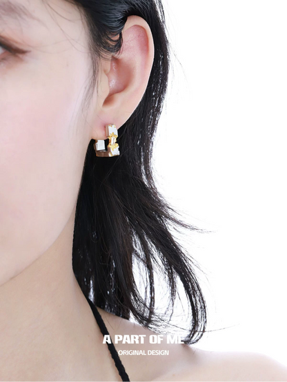 Sun & Moon 18K Platinum Plating Square Huggies Earrings