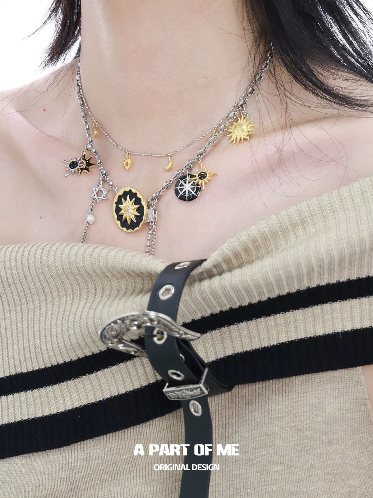 Sun & Moon 18K Platinum Plating Double Layer Necklace