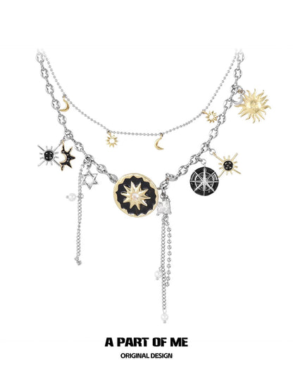 Sun & Moon 18K Platinum Plating Double Layer Necklace