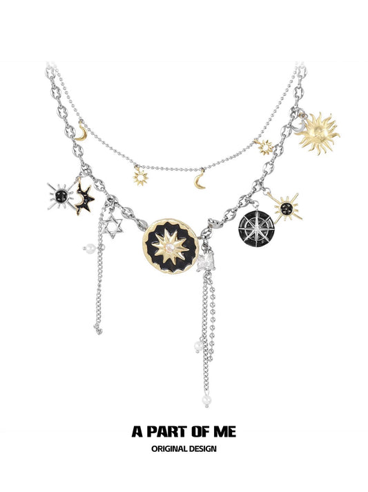 Sun & Moon 18K Platinum Plating Double Layer Necklace