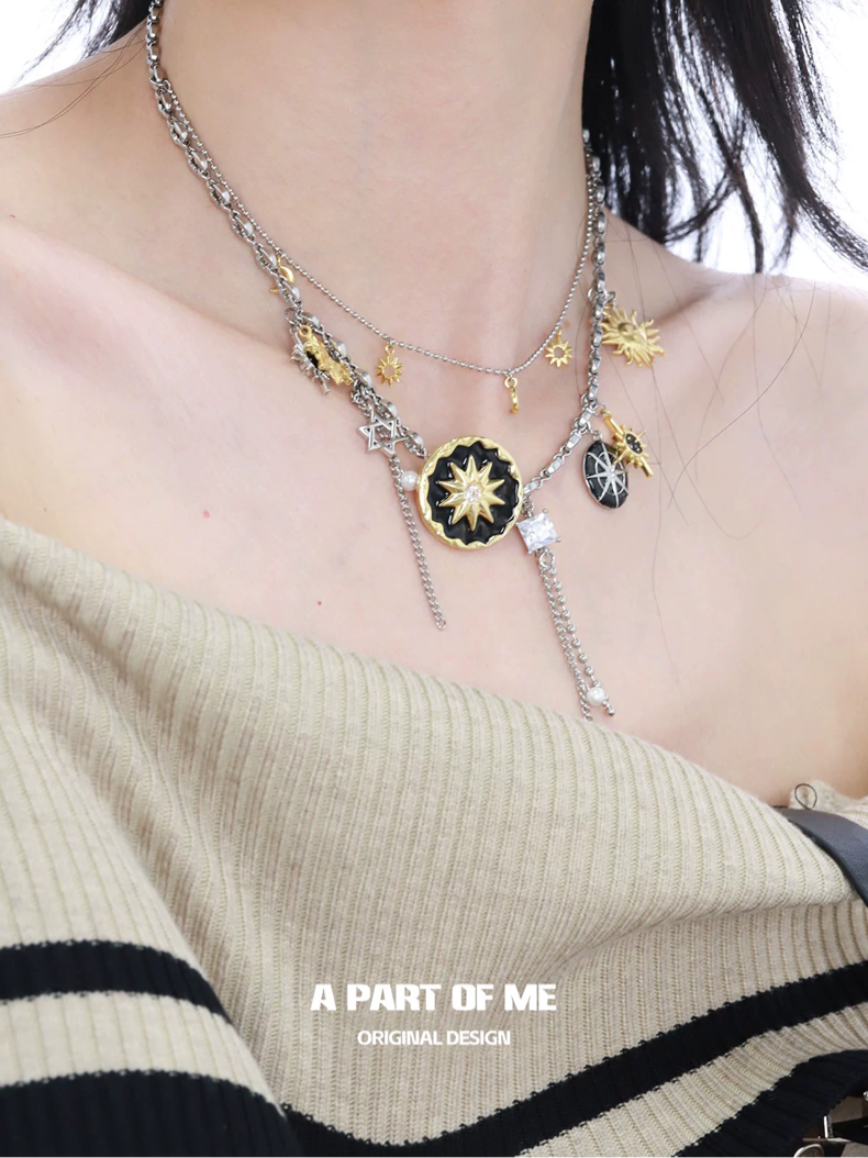 Sun & Moon 18K Platinum Plating Double Layer Necklace