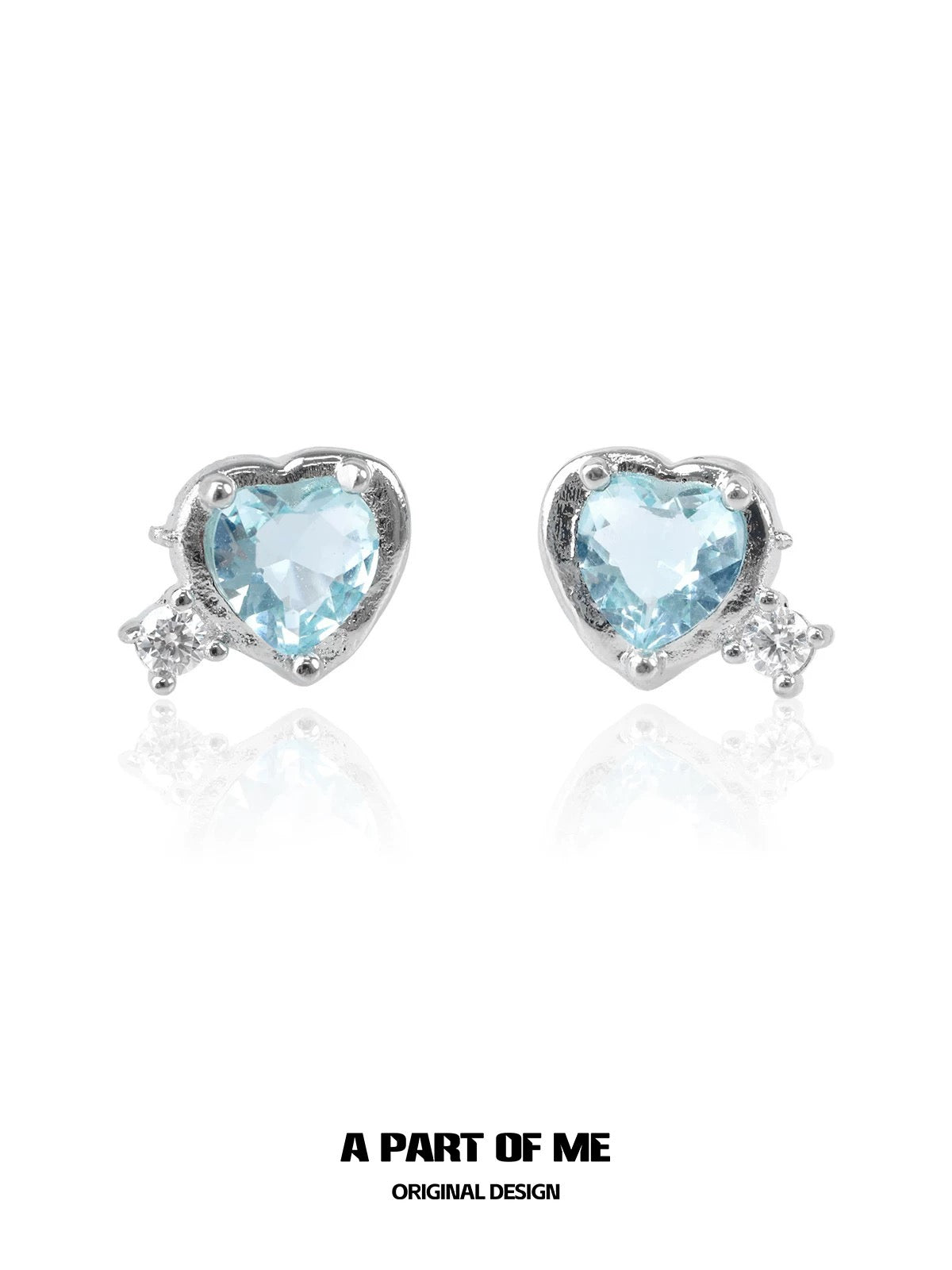 Blue Heart 18K Platinum Plating Cubic Zirconia Stud Earrings