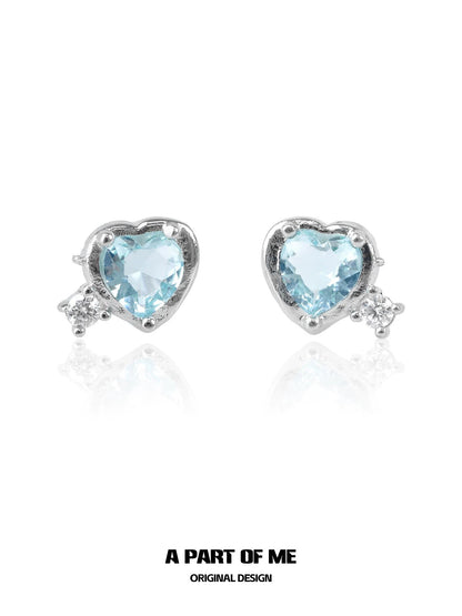 Blue Heart 18K Platinum Plating Cubic Zirconia Stud Earrings