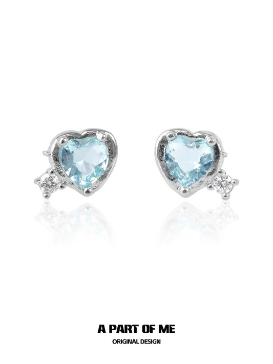 Blue Heart 18K Platinum Plating Cubic Zirconia Stud Earrings
