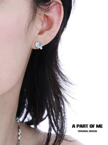 Blue Heart 18K Platinum Plating Cubic Zirconia Stud Earrings