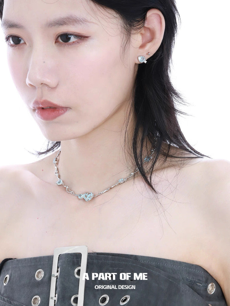 Blue Heart 18K Platinum Plating Cubic Zirconia Stud Earrings