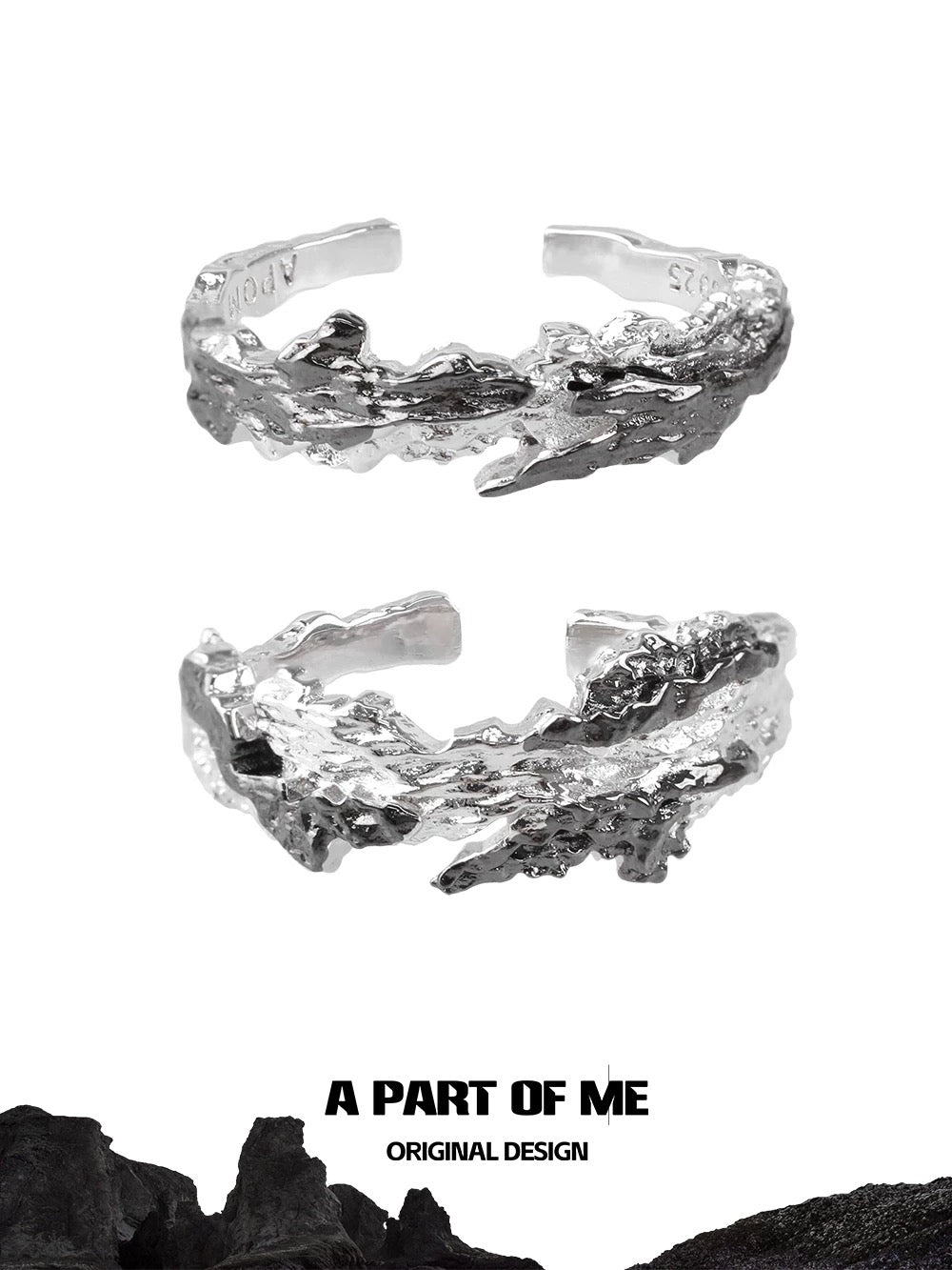 Contaminated S925 Sterling Silver Adjustable Couple Ring