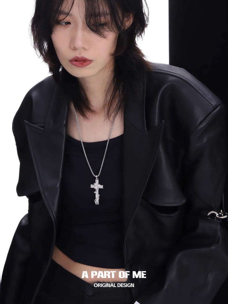 Redemption 18K Platinum Plating Cross with Thorn Vines Pendant Necklace