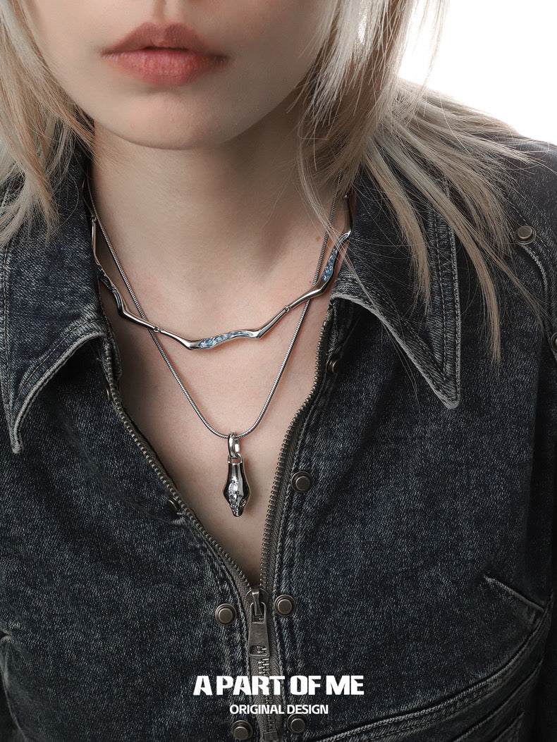 Ice Snake 18K Platinum Plating Snake Pendant Choker & Necklace