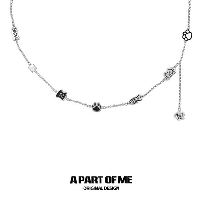 Ghost Kitten 18K Platinum Plating Cat Choker & Necklace