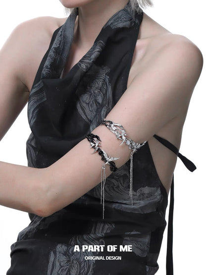 Stray Birds 18K Platinum Plating Black/White Agate Armband/Armlet