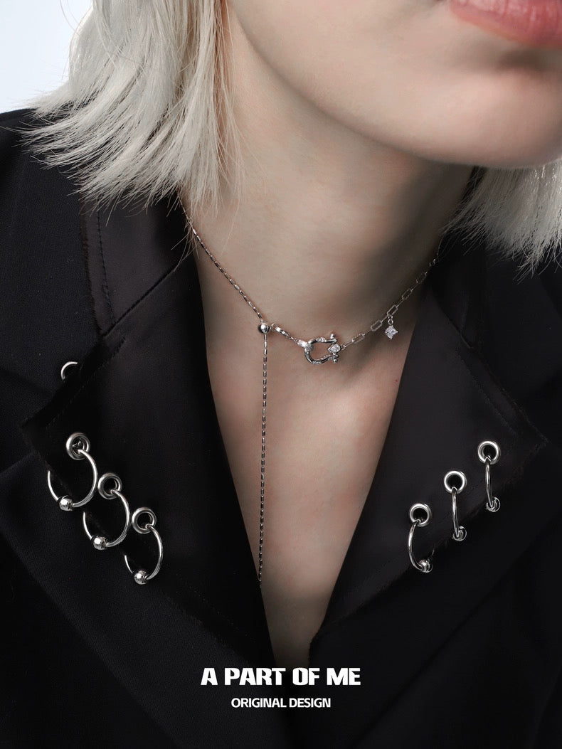 Horseshoe Buckle S925 Sterling Silver Lariat Necklace