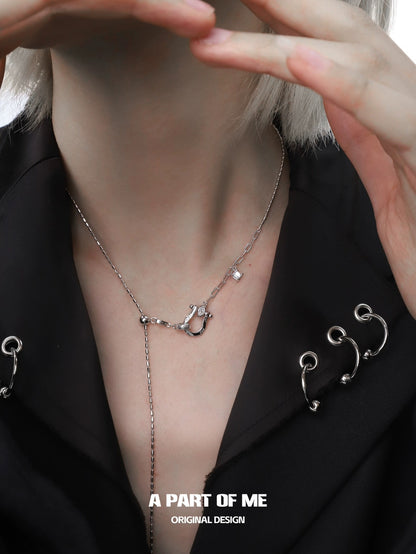 Horseshoe Buckle S925 Sterling Silver Lariat Necklace