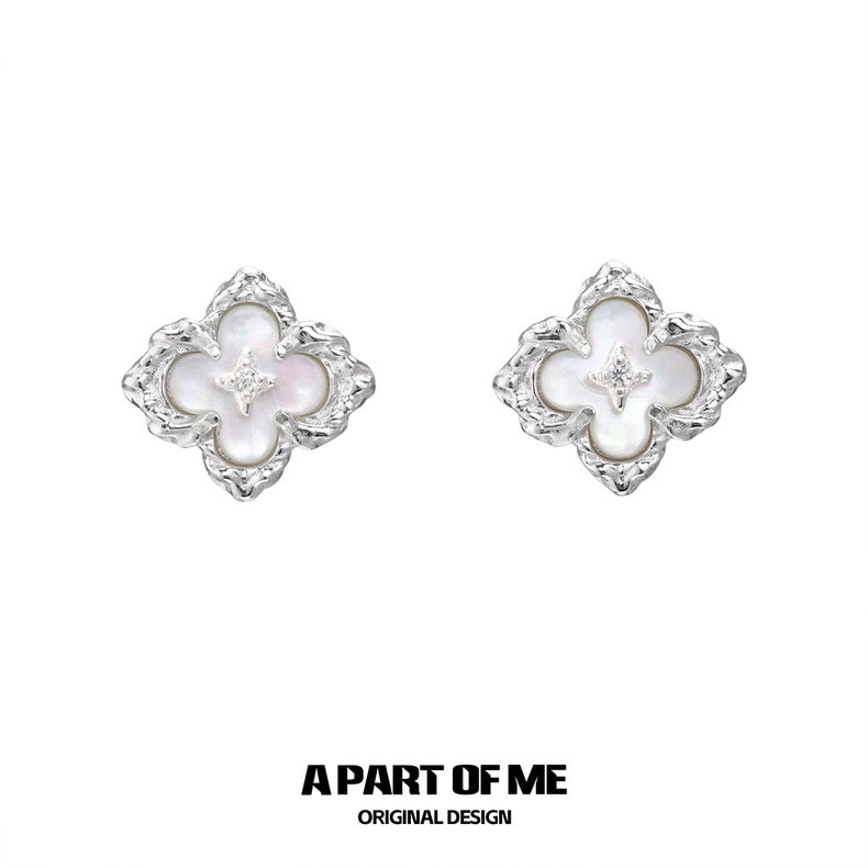 Four-Leaf Clover S925 Sterling Silver Mother of Pearl Stud Earrings