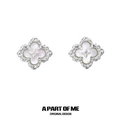 Four-Leaf Clover S925 Sterling Silver Mother of Pearl Stud Earrings