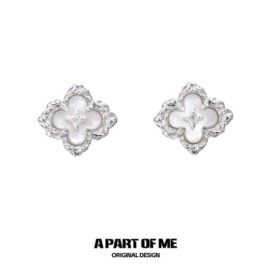 Four-Leaf Clover S925 Sterling Silver Mother of Pearl Stud Earrings