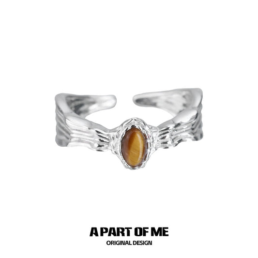 Saturn S925 Sterling Silver Tiger Eye Stone Adjustable Ring