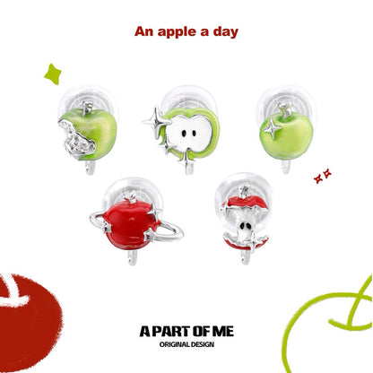 Apple Slice 18K Platinum Plating Green & Red Apple Stud Earrings