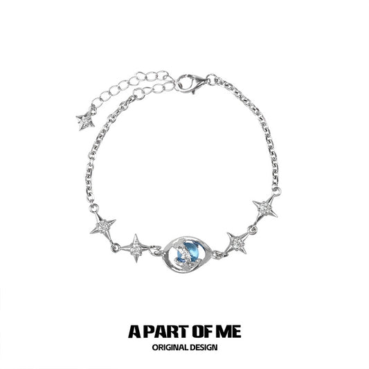 Mercury Collection S925 Sterling Silver Crystal Glass Four Point Stars Bracelet