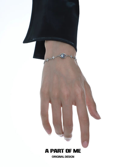 Mercury Collection S925 Sterling Silver Crystal Glass Four Point Stars Bracelet