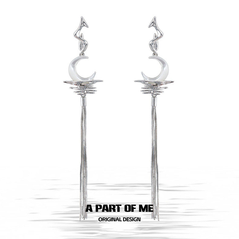 The Moon on Water 18K Platinum Plating Natural Shell Tassel Earrings