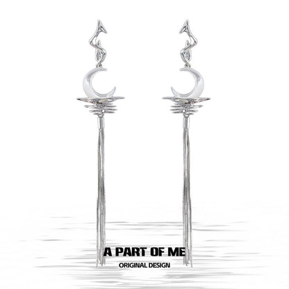 The Moon on Water 18K Platinum Plating Natural Shell Tassel Earrings