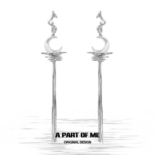 The Moon on Water 18K Platinum Plating Natural Shell Tassel Earrings