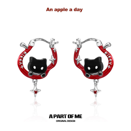 Apple Cat 18K Platinum Plating Apple Shaped Hoop Earrings