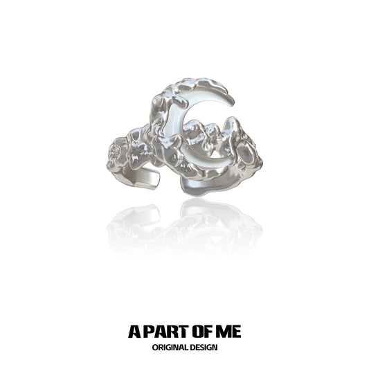 Moon in the Clouds S925 Sterling Silver Natural Shell Moon Ring