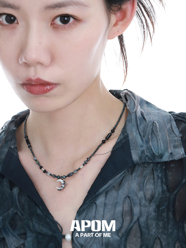 Moonlight S925 Sterling Silver Natural Shell Agate Beads Necklace