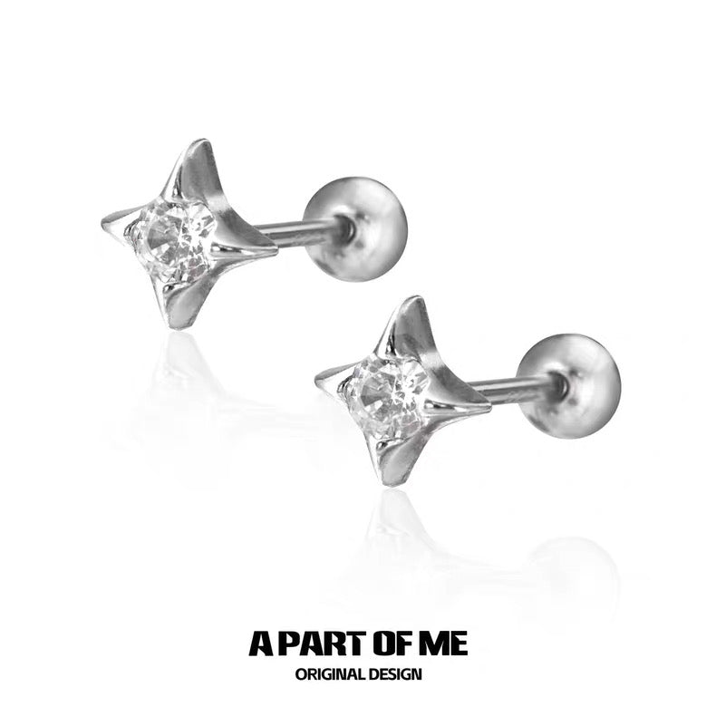 Tiny Mini S925 Sterling Silver Four Point Star Stud Earrings