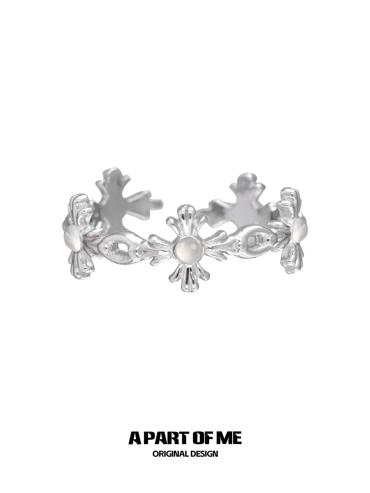 Daisy S925 Sterling Silver White Agate Adjustable Ring