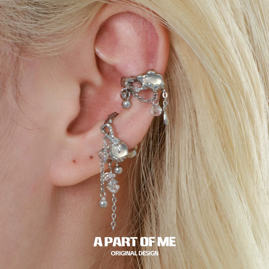 Wind Chime 18K Platinum Plating White Agate Ear Cuffs