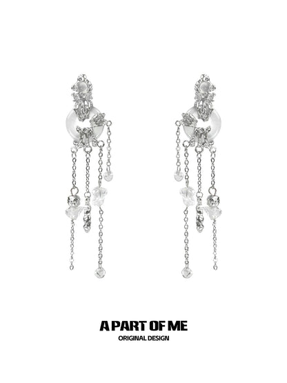 Wind Chime 18K Platinum Plating Natural Chalcedony Crystal Glass Chandelier Earrings