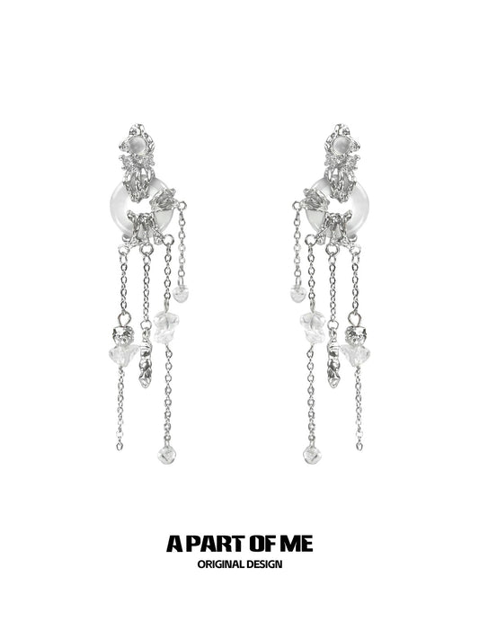 Wind Chime 18K Platinum Plating Natural Chalcedony Crystal Glass Chandelier Earrings