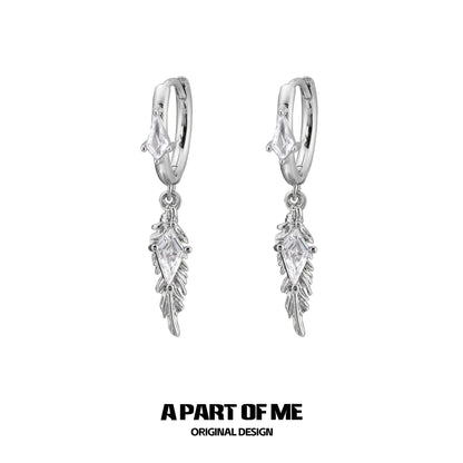 Dove & Crow 18K Platinum Plated Feather Huggies Earrings & Ear Clips