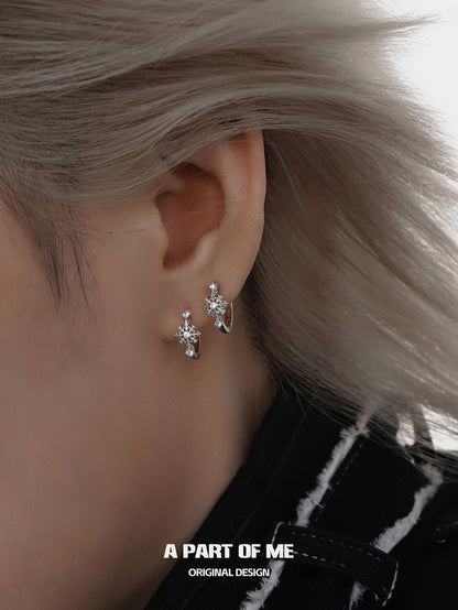 Snowflakes S925 Sterling Silver Winter Season Huggies Earrings