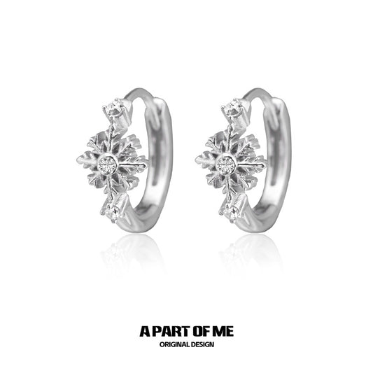 Snowflakes S925 Sterling Silver Winter Season Huggies Earrings