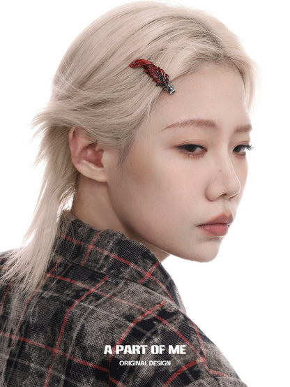 Dove & Crow 18K Platinum Plated Silver/Bloody Feather Hair Clips