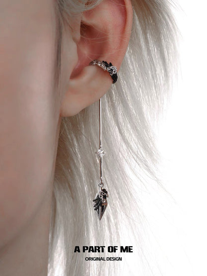 A Love Story Between White Dove & Crow 18K Platinum Plating Dangle Earcuffs